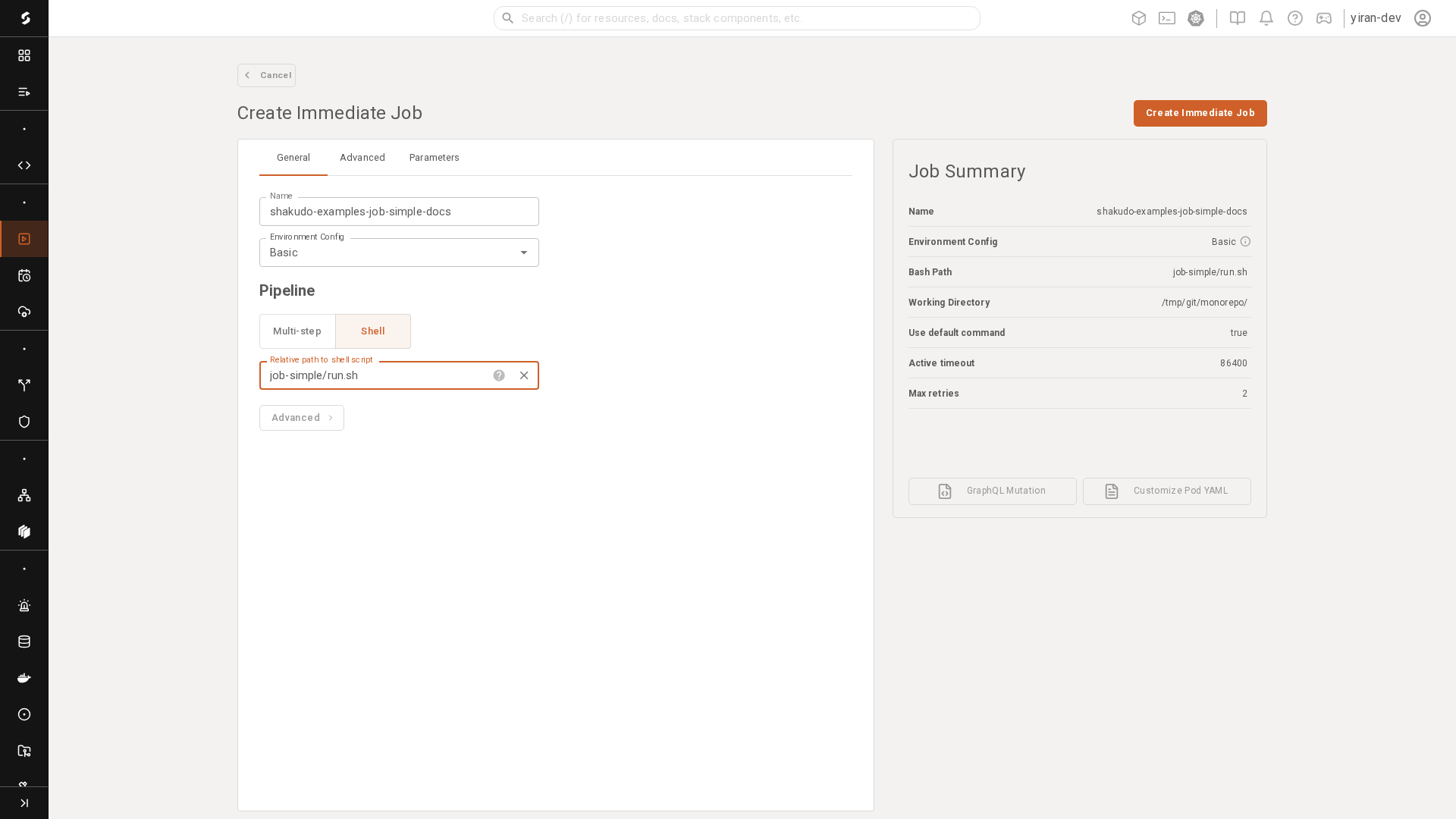 General job settings filled