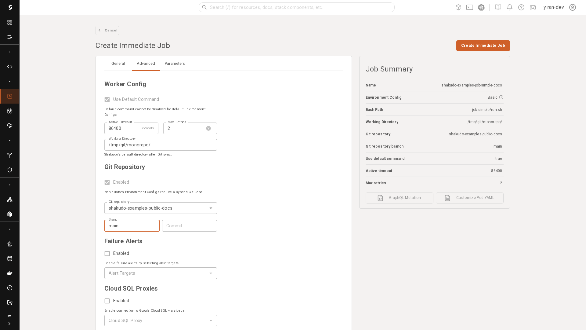 Advanced job settings filled