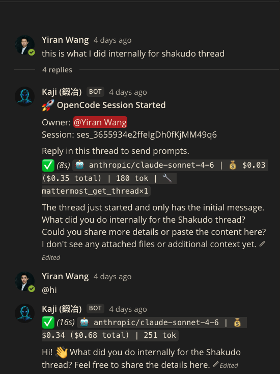 Kaji Mattermost thread